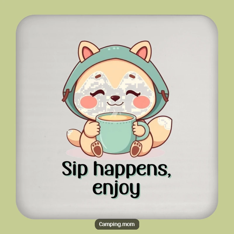 Funny Camping Mom Animal Sip Coaster, Protect Surfaces Relax Humor Gift