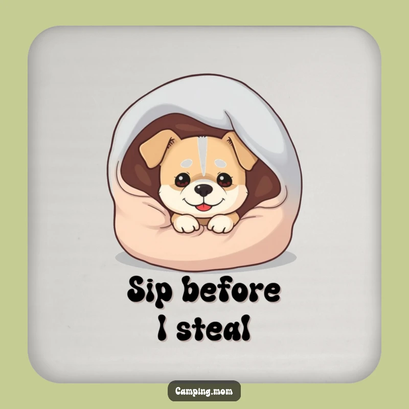 Funny Dog Sleeping Bag Coaster - Protect Surfaces with Mischief, Perfect Gift