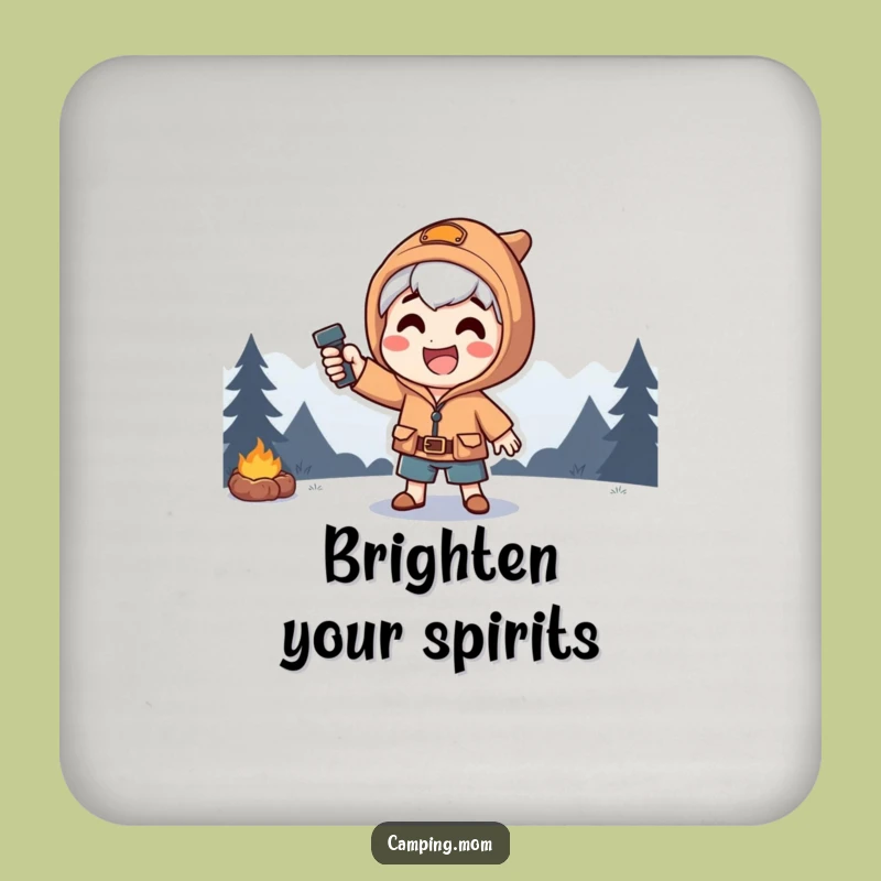 Funny Dramatic Camping Coaster: Happy Character's Flashlight Pose, A Protective Funny Gift.