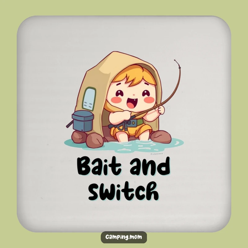 Funny Kawaii Camper Coaster Set: Fisherman Fun, Tabletop Gift