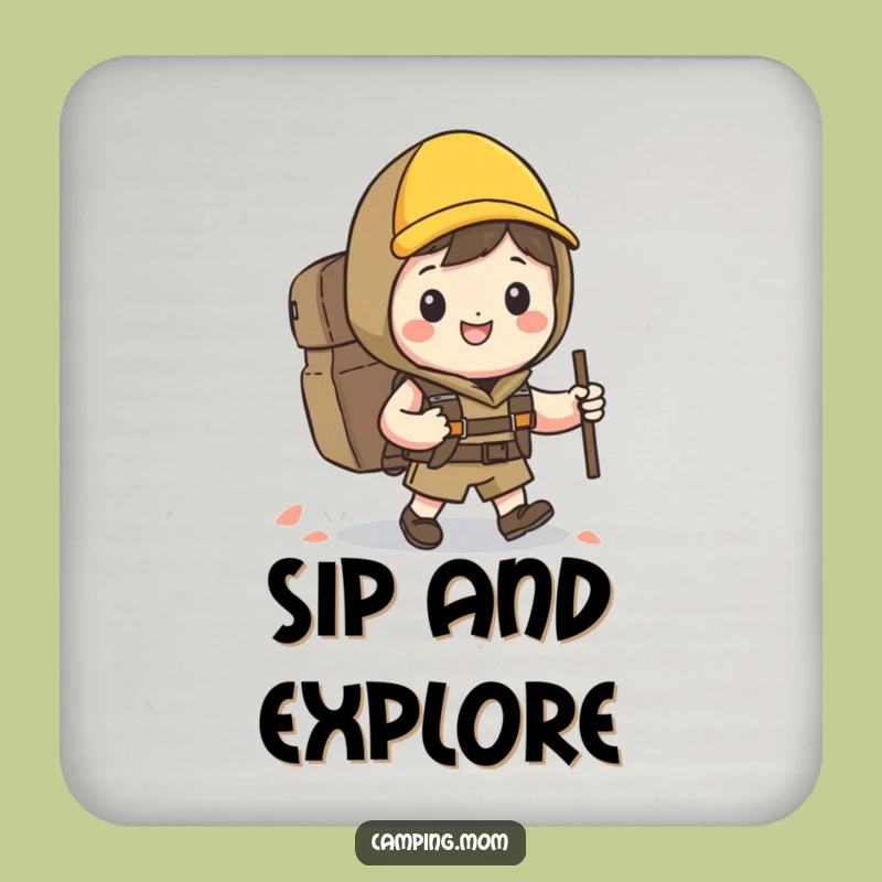 Funny Kawaii Hiker Drink Coaster: Camper Character Backpacking Protect Gift