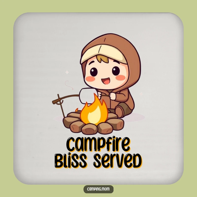 Funny Marshmallow Campfire Coaster: Smiling Character Roasting Treat, A Protective Funny Gift.