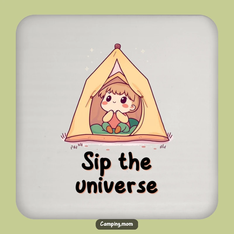 Funny Star Gazing Camping Coaster: Cute Character Wondering At Night Sky, A Protective Funny Gift.