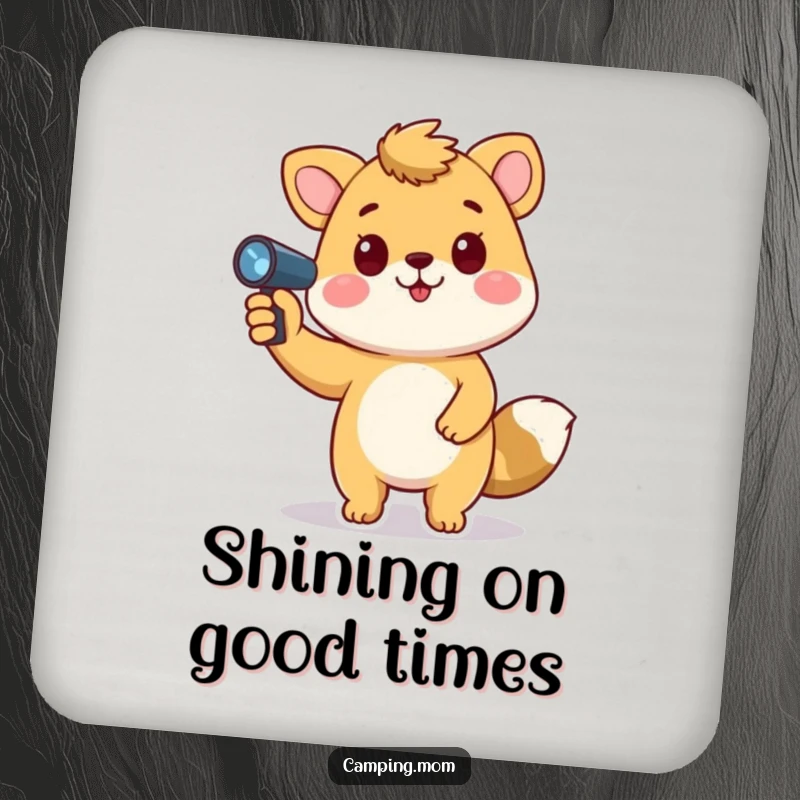 Funny animal coasters with a playful character holding a flashlight, pointing upwards, adding humor to surfaces.