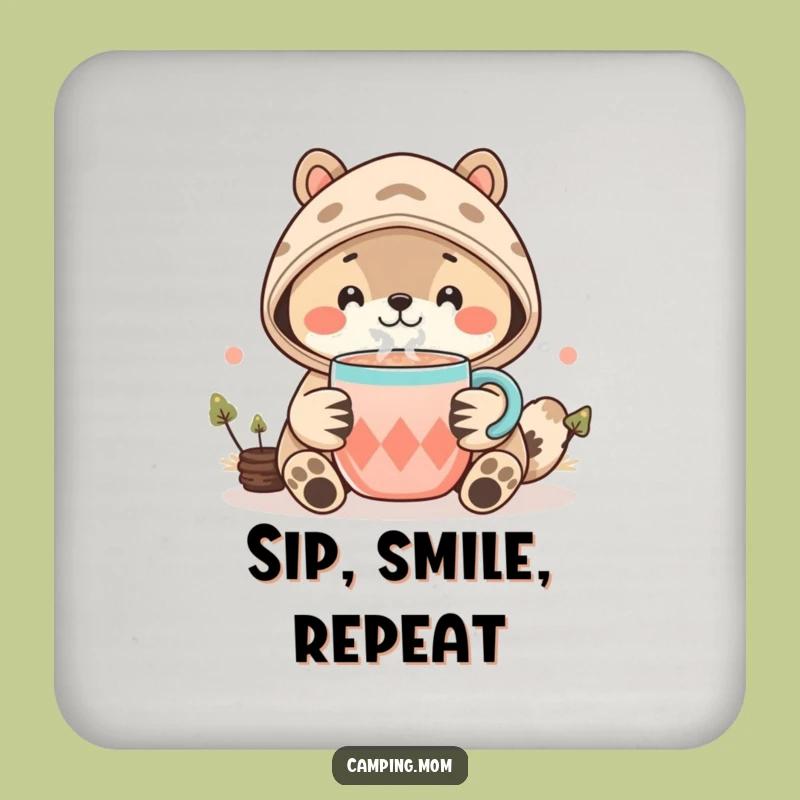 Funny Kawaii Camping Animal Coaster - Cozy Smile Cocoa Drink Gift
