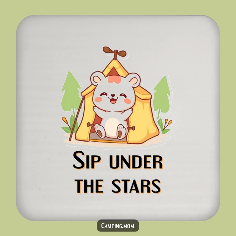Funny Animal Coaster Set: Enthusiastic Tent Setter for a Hilarious Tabletop Gift