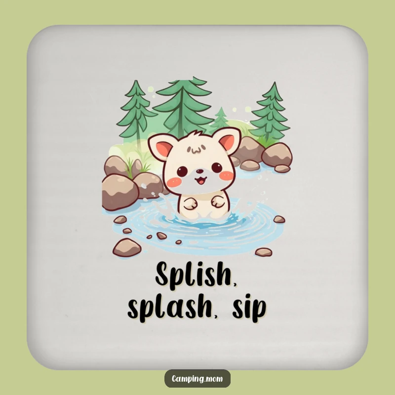 Funny Kawaii Camping Coaster: Joyful Stream Splash - Protect Your Surfaces