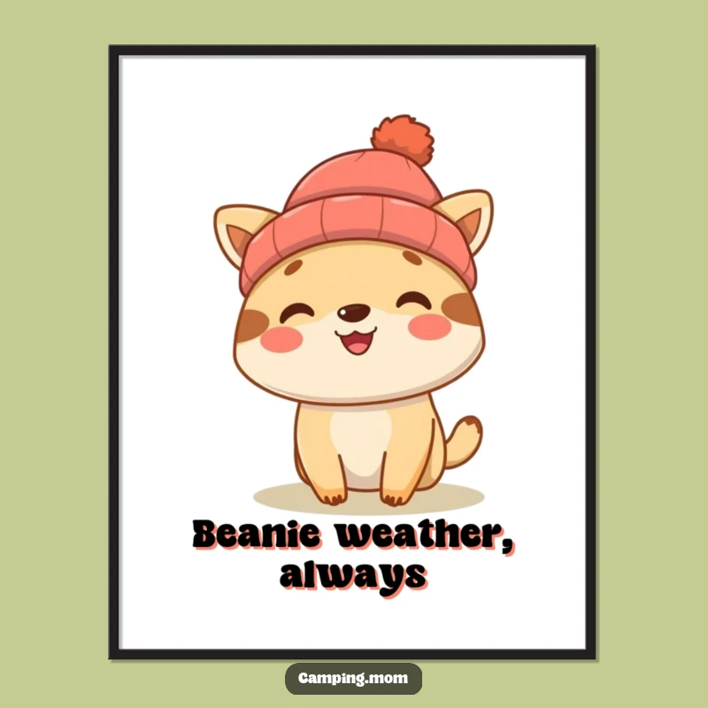 Funny Camping Animal Beanie Poster - Adorable Wall Art for Nature Lovers