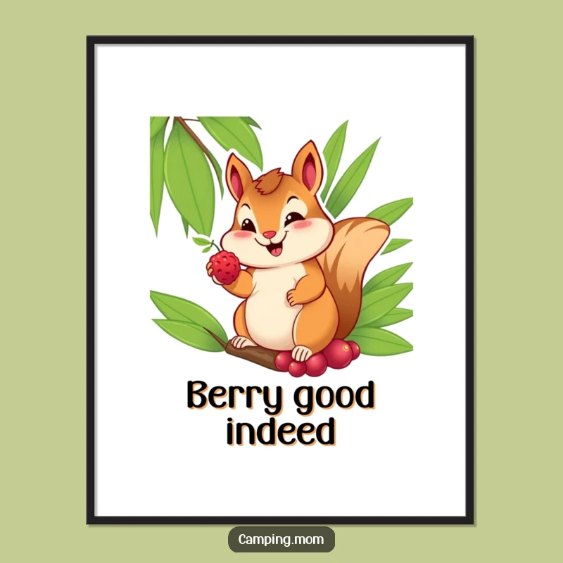 Funny Chipmunk Poster: Cheerful Berry Giver Art - Adorable Wall Decor Funny Gift