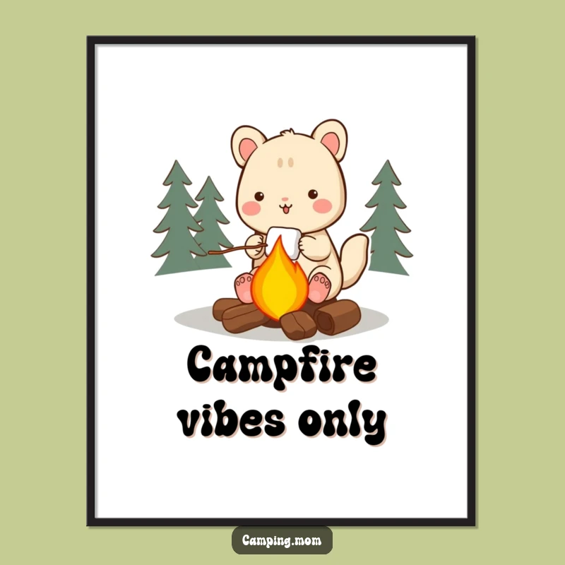 Funny Camping Animal Poster: Happy Marshmallow Roasting Art for Walls!