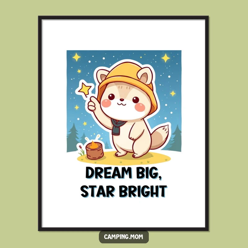 Funny Kawaii Camping Poster: Starry Night Pointer Art - Celestial Decor