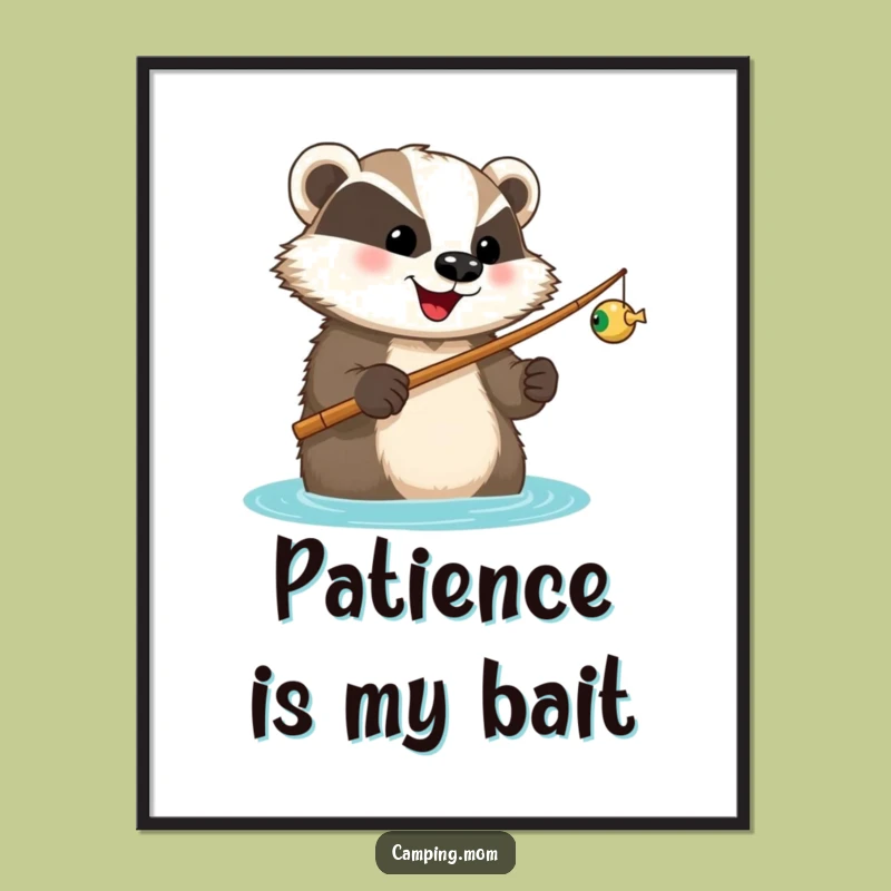 Funny Badger Fishing Poster: Happy Angler Art - Hilarious Wall Decor Funny Gift