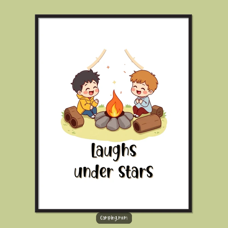 Funny Campfire Laugh Character Poster, Warm Wall Art for Humorous Gatherings