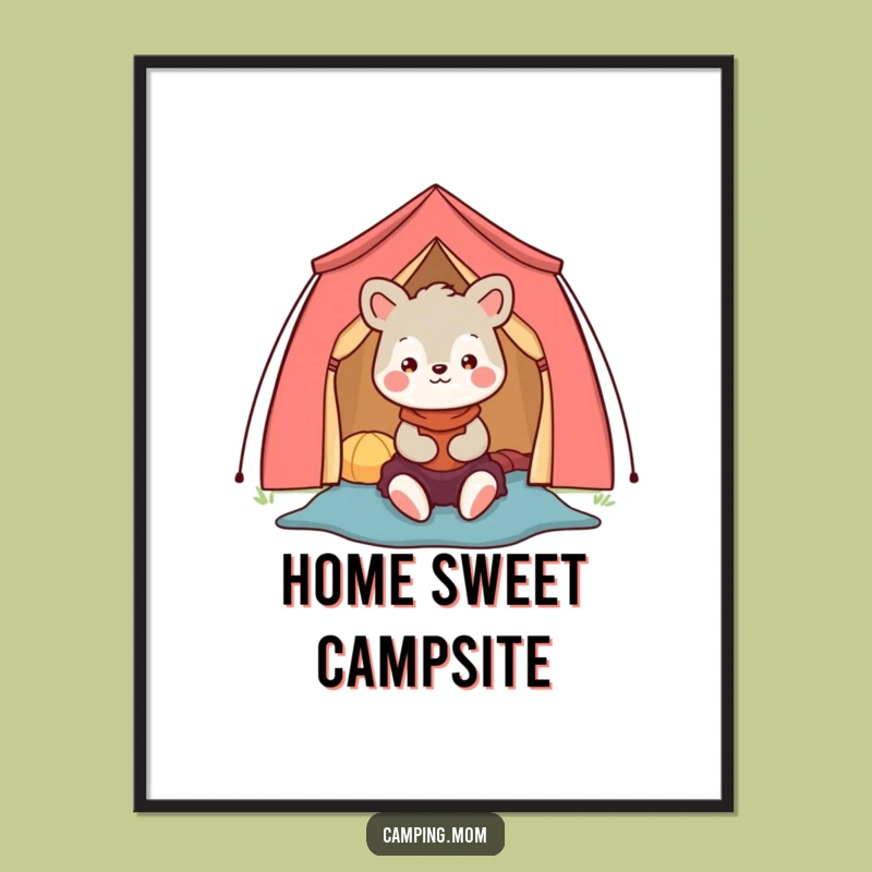 Funny Camping Mom Animal Poster, Happy Tent Art, Outdoor Decor Gift