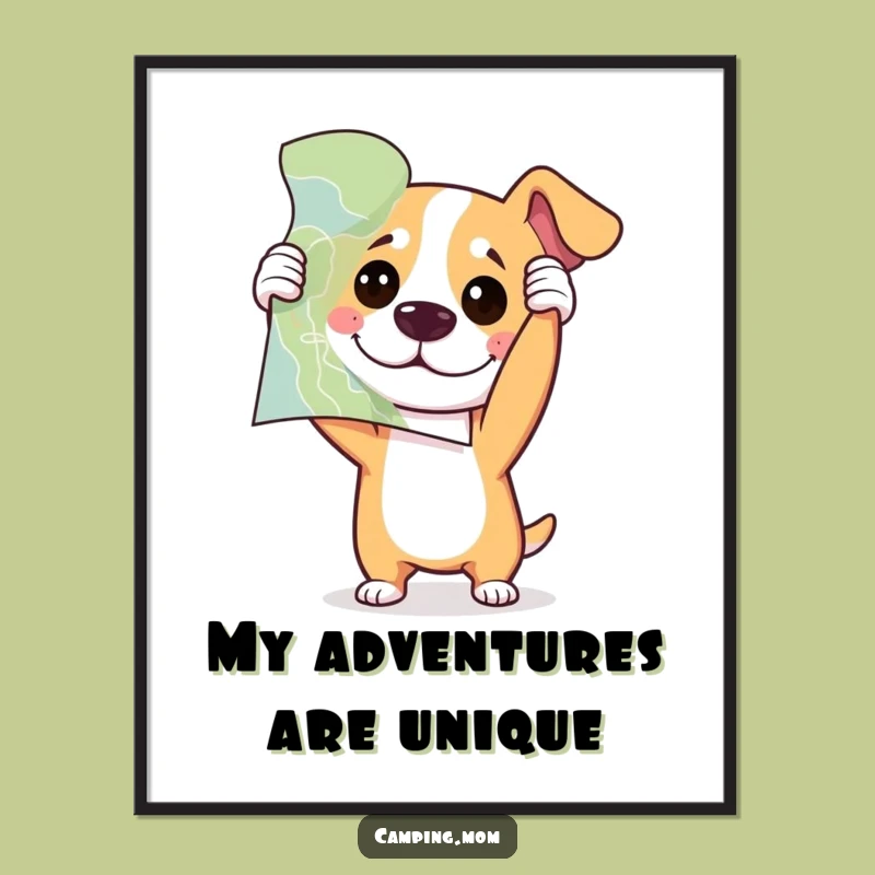 Funny Confused Dog Art Print - Lost Map Wall Decor