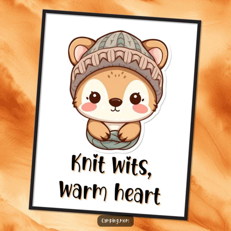 Funny animal character sporting a knitted hat, exuding coziness, presented as charming wall art for a humorous touch.