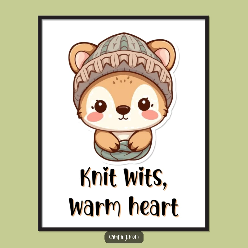 Funny Cozy Animal Poster - Adorable Knitted Hat Character Art for a Warm and Hilarious Gift