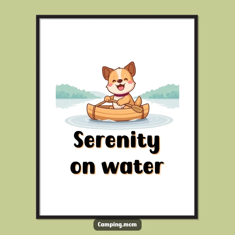 Funny Dog Canoe Poster - Serene Paddling Art Print, Perfect Gift for Lake House