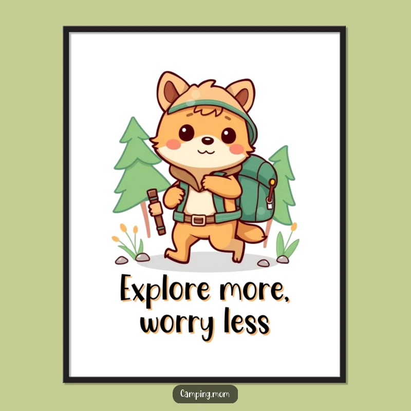 Funny Hiking Animal Backpack Poster - Whimsical Wall Art for Trails