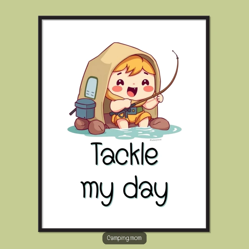 Funny Kawaii Camper Poster: Hopeful Fisherman Art, Whimsical Wall Decor Gift