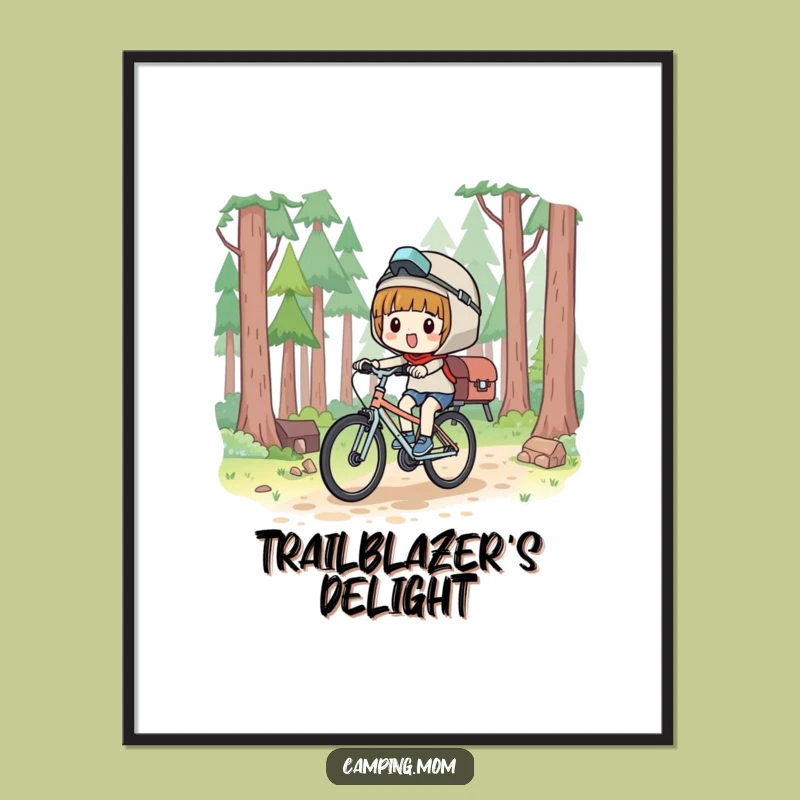 Funny Kawaii Camper Poster: Joyful Cyclist Art, Whimsical Decor Gift