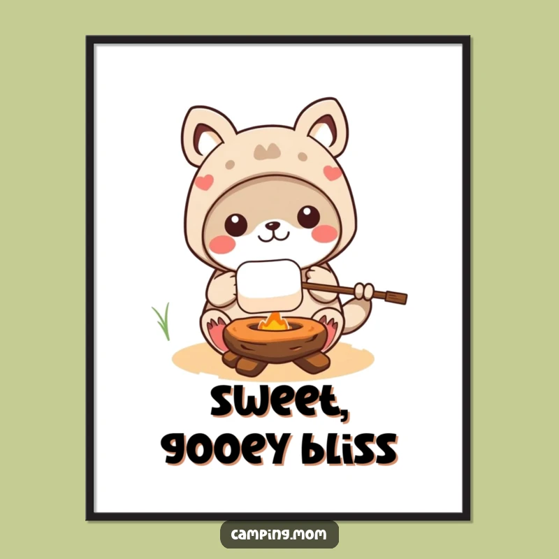 Funny Kawaii Camping Animal Marshmallow Art Poster - Whimsical Wall Decor