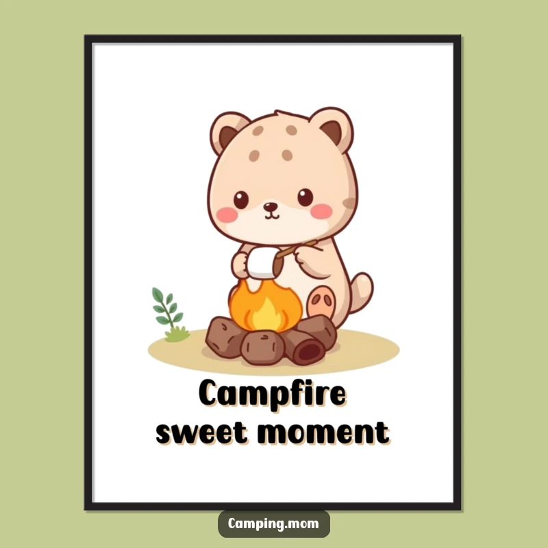 Funny Kawaii Camping Animal Poster: Marshmallow Art