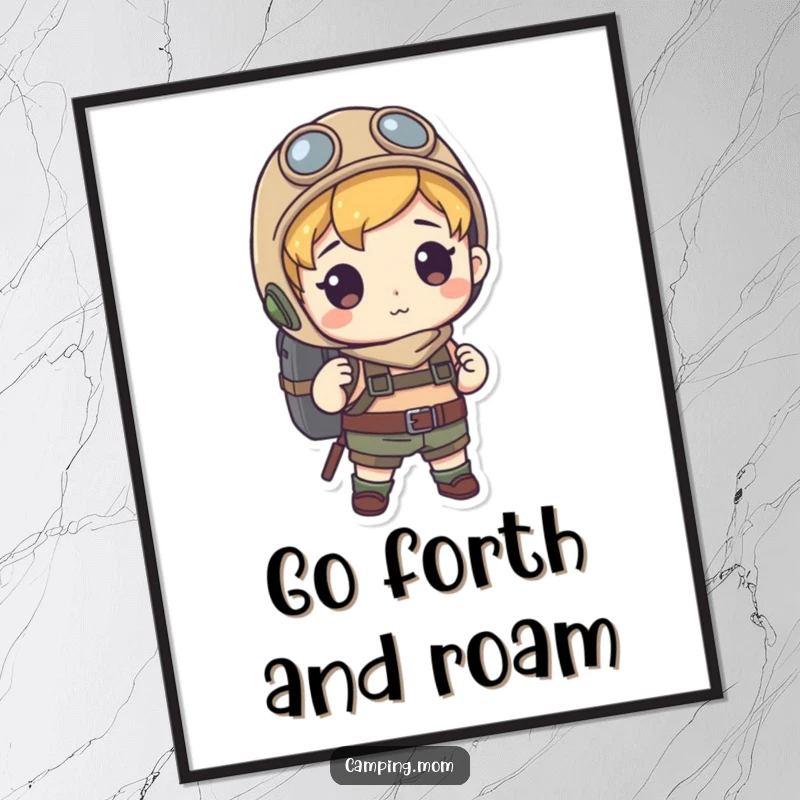Funny poster art of a character with a backpack, symbolizing adventure and exploration with a humorous and motivating vibe. Excellent funny gift.