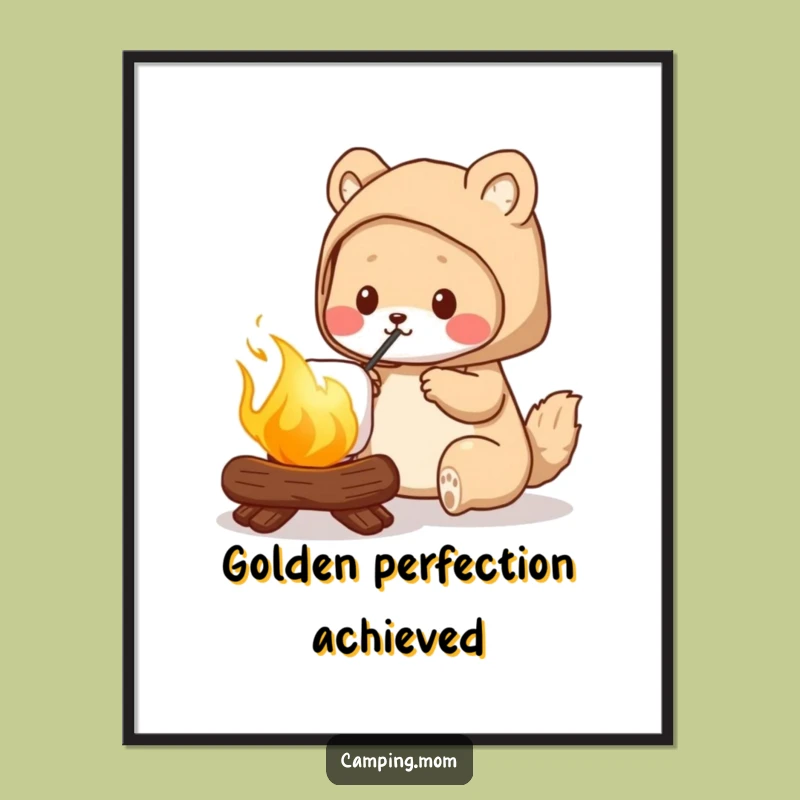 Funny Camping Mom Poster, Golden Marshmallow Art, Perfect Nostalgic Gift for Her