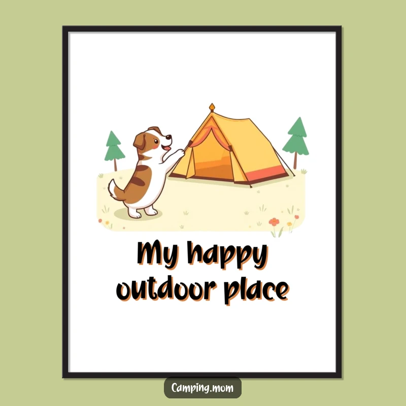 Funny Camping Dog Art Print - Tent Excitement Wall Decor