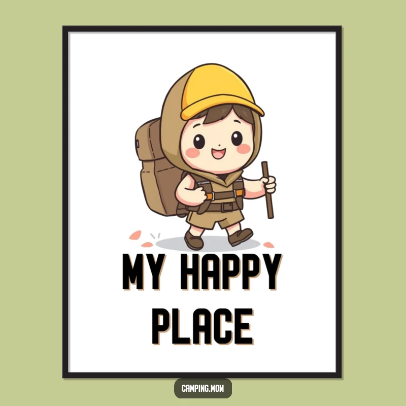 Funny Kawaii Hiker Poster: Happy Character Backpacking Wall Art Gift for Hikers