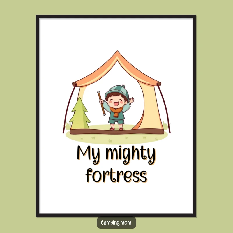 Funny Tent Setup Camping Poster: Joyful Character & Giant Poles, A Humorous Funny Gift.