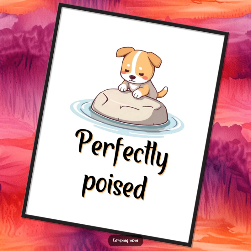 Funny Dog Poster: A charming artwork print of a dog proudly holding a perfect, smooth skipping stone, ready for the water.