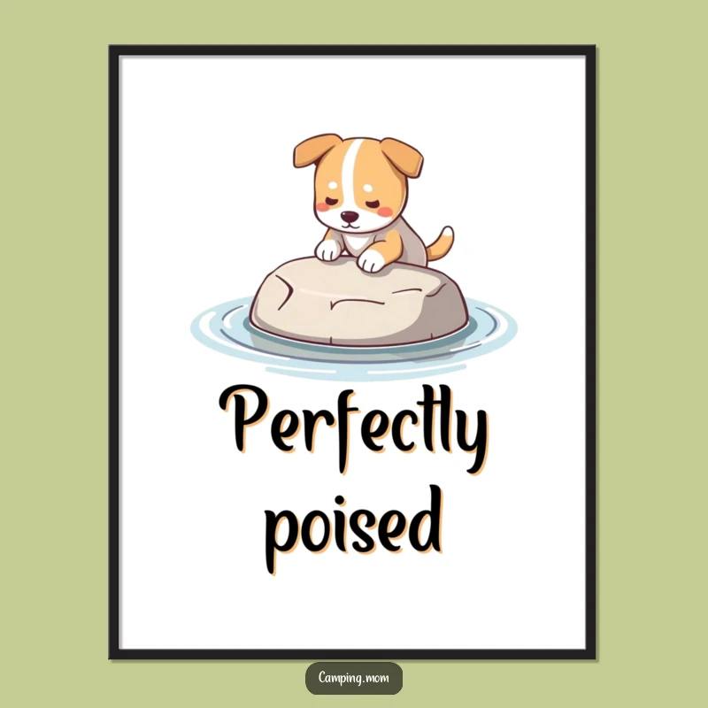 Funny Dog Skipping Stone Poster - Nature's Joy Art Print, Perfect Gift for Outdoorsy