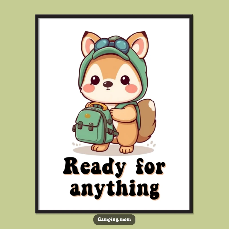 Funny Kawaii Camping Poster: Adventure Backpack Animal Art - Wall Decor