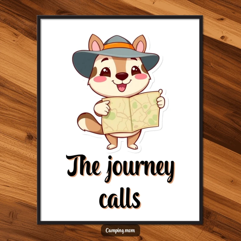 Funny animal character pointing at a world map with a determined gaze, creating a humorous adventure-themed poster.