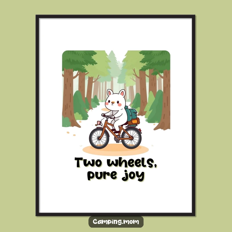 Funny Playful Animal Poster: Bicycle Forest Path Art!