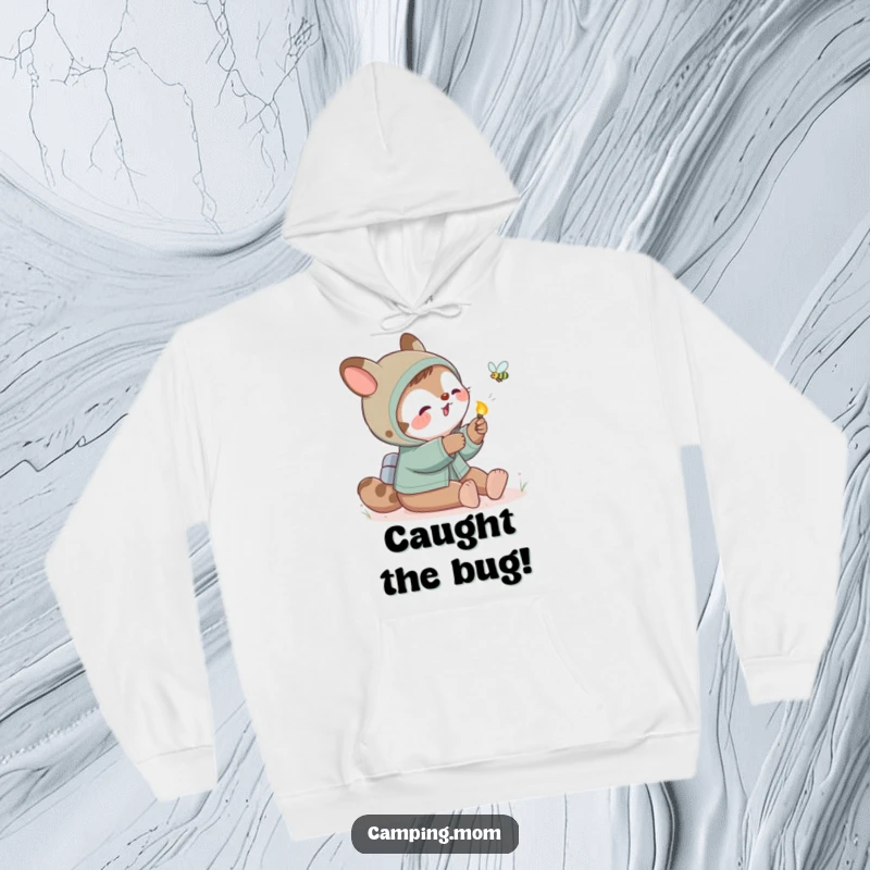 Funny camping mom animal playfully interacting with a firefly, designed for cozy and magical outdoor nights.