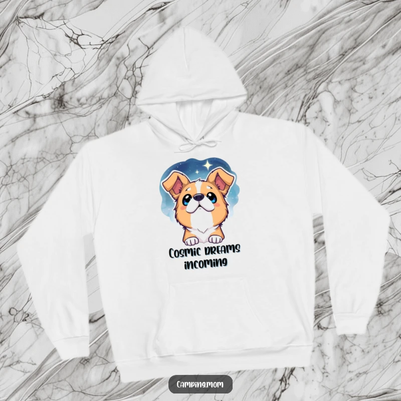Funny Dog Hoodie: A cozy hoodie featuring a dog with sparkling eyes gazing at a breathtaking, star-filled night sky.