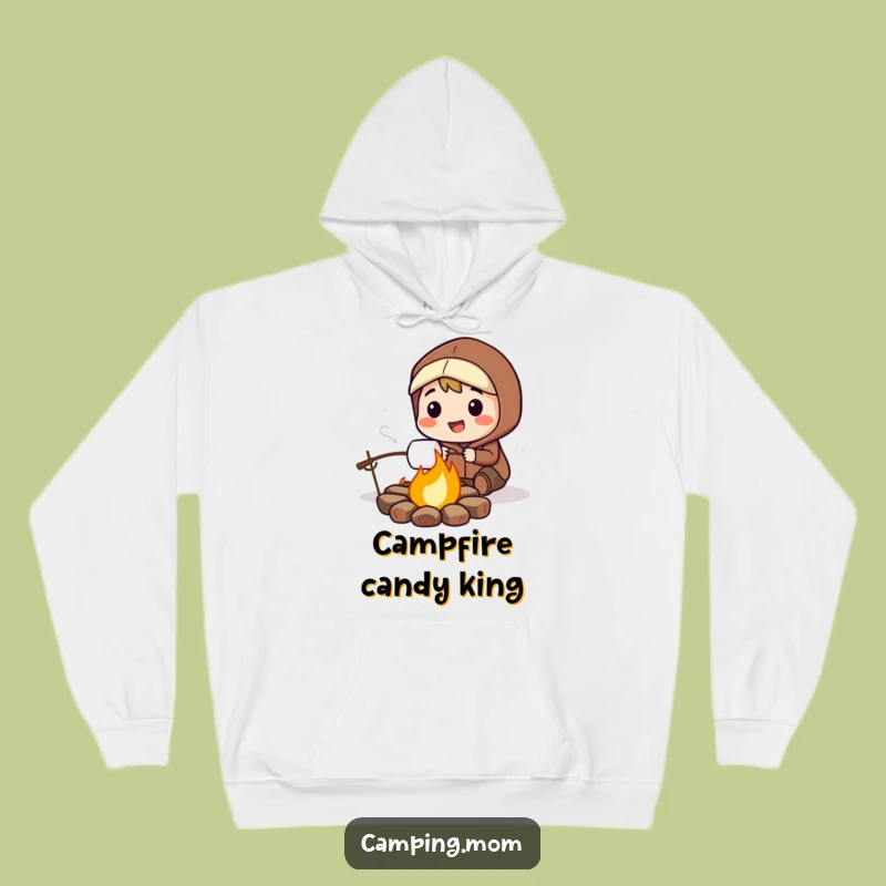 Cozy Funny Campfire Hoodie: Smiling Character Roasting Marshmallows, A Warm Funny Gift.