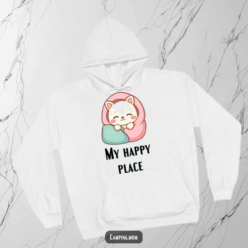 Funny animal character deeply asleep in a stylized sleeping bag, designed for ultimate comfort on a hoodie.