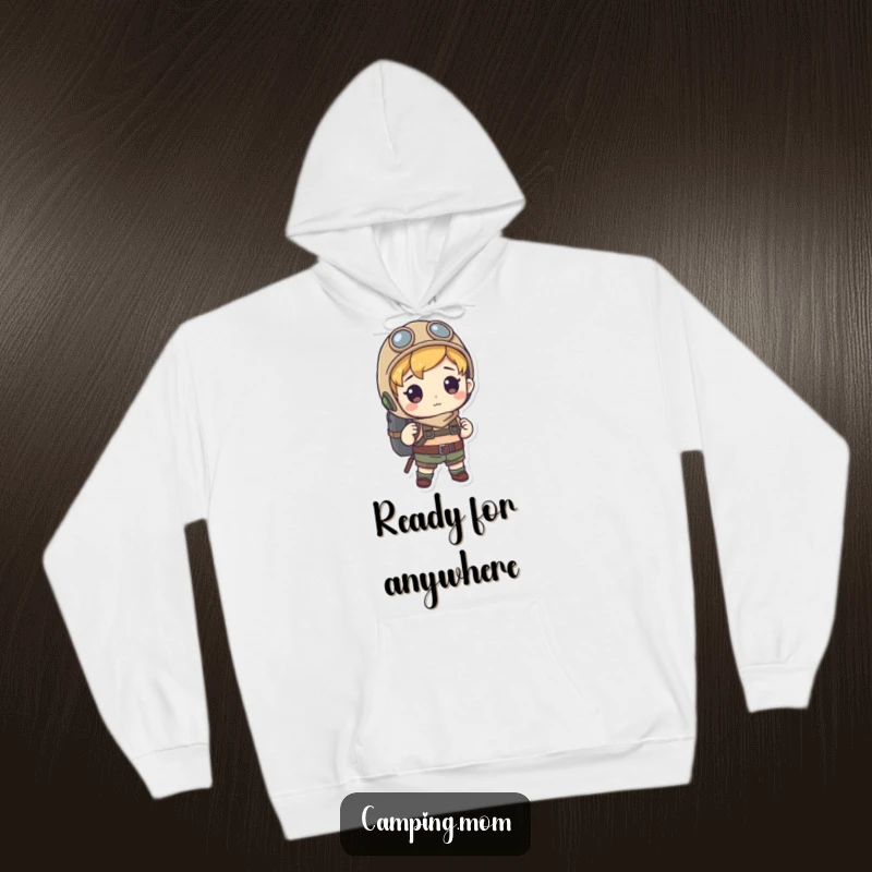 Funny hoodie illustrating an adventurer character with a backpack, ready for exploration and outdoor fun. A top funny gift choice.