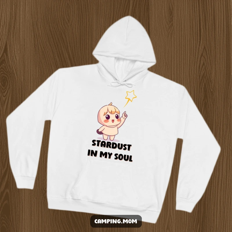 Funny hoodie illustration of a character pointing at a shooting star, capturing a moment of awe and humor. A top funny gift choice.