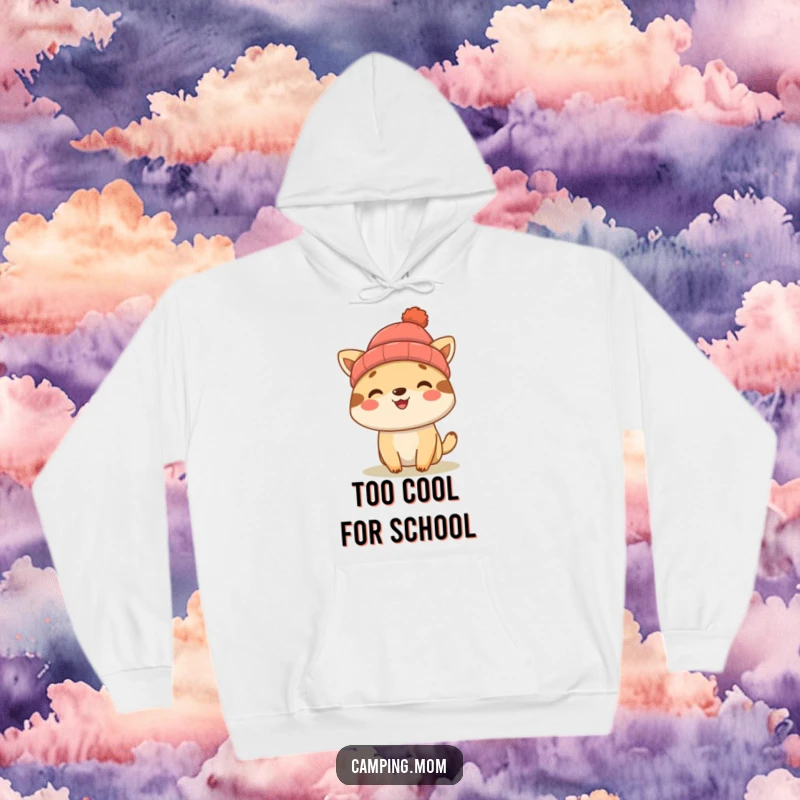 Funny camping animal character in a beanie, smiling warmly on a comfortable hoodie, great for cool weather.