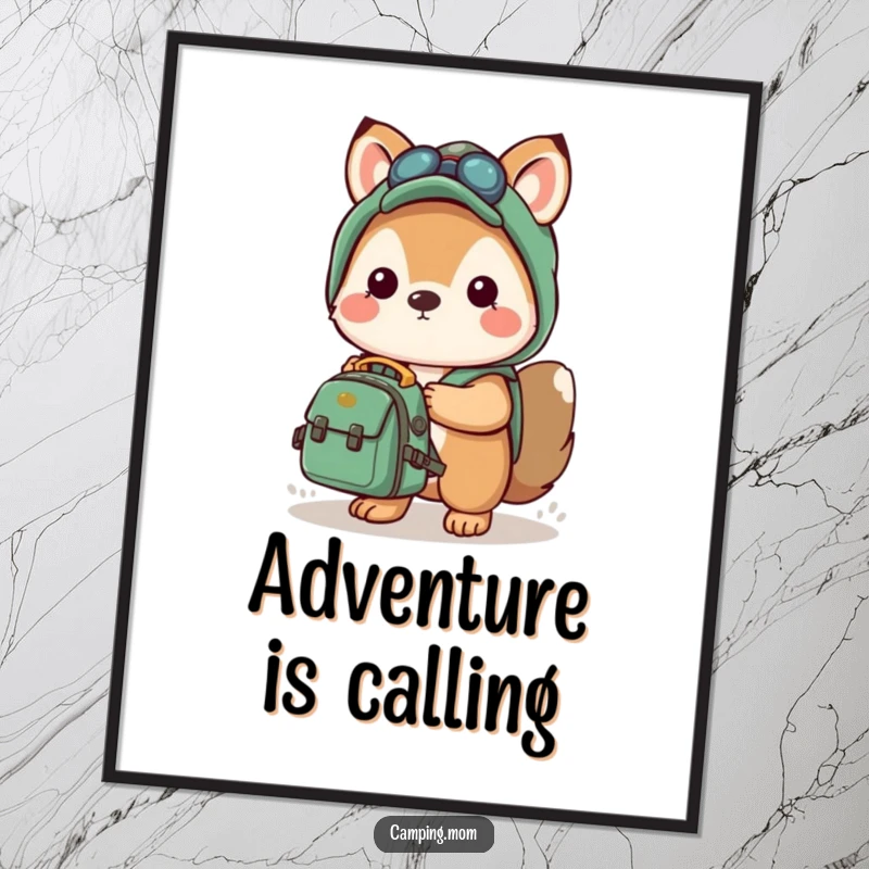 Dynamic Free Printable Kawaii camping animal with a small backpack, symbolizing readiness for adventure.