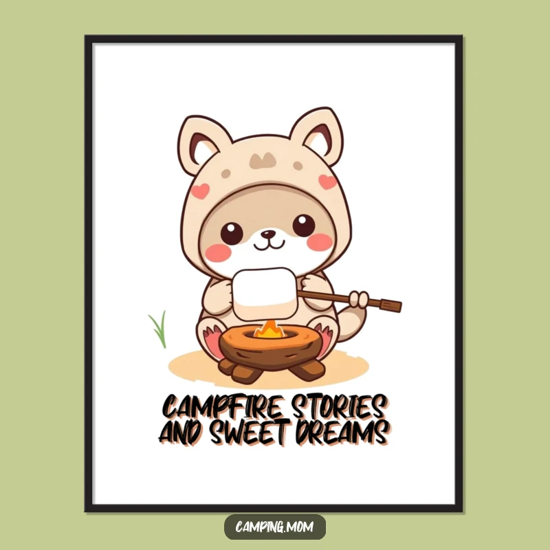 Free Printable Kawaii Camping Marshmallow Roast Art - Funny Downloadable Decor