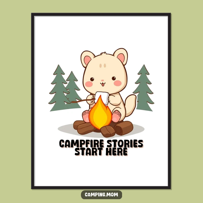 Funny Free Printable Wall Art: Happy Camper Roasting Marshmallow Art Download!