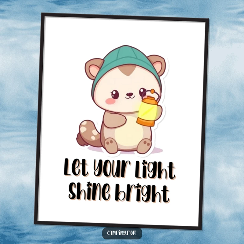 Funny free printable wall art: camping animal offering a softly glowing lantern, creating a warm, inviting, and humorous atmosphere.