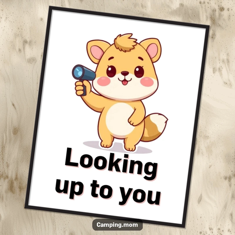 Funny Free Printable Wall Art: A playful animal character holding a flashlight, pointing its beam upwards at the night sky, inspirational.