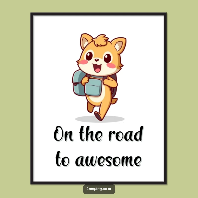 Free Printable Wall Art: Excited Animal With Backpack - Funny Downloadable Art for Wanderers